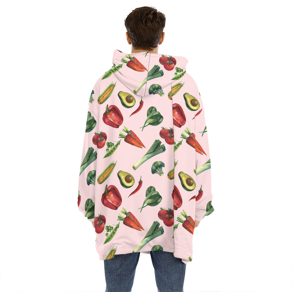 Watercolor Vegan Pattern Print Hoodie Blanket