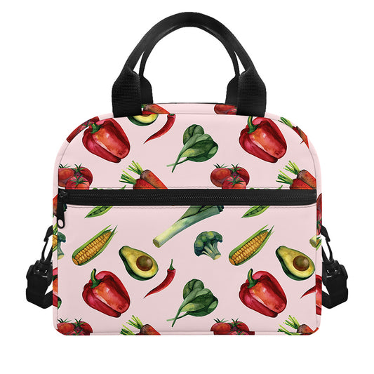Watercolor Vegan Pattern Print Insulated Lunch Bag