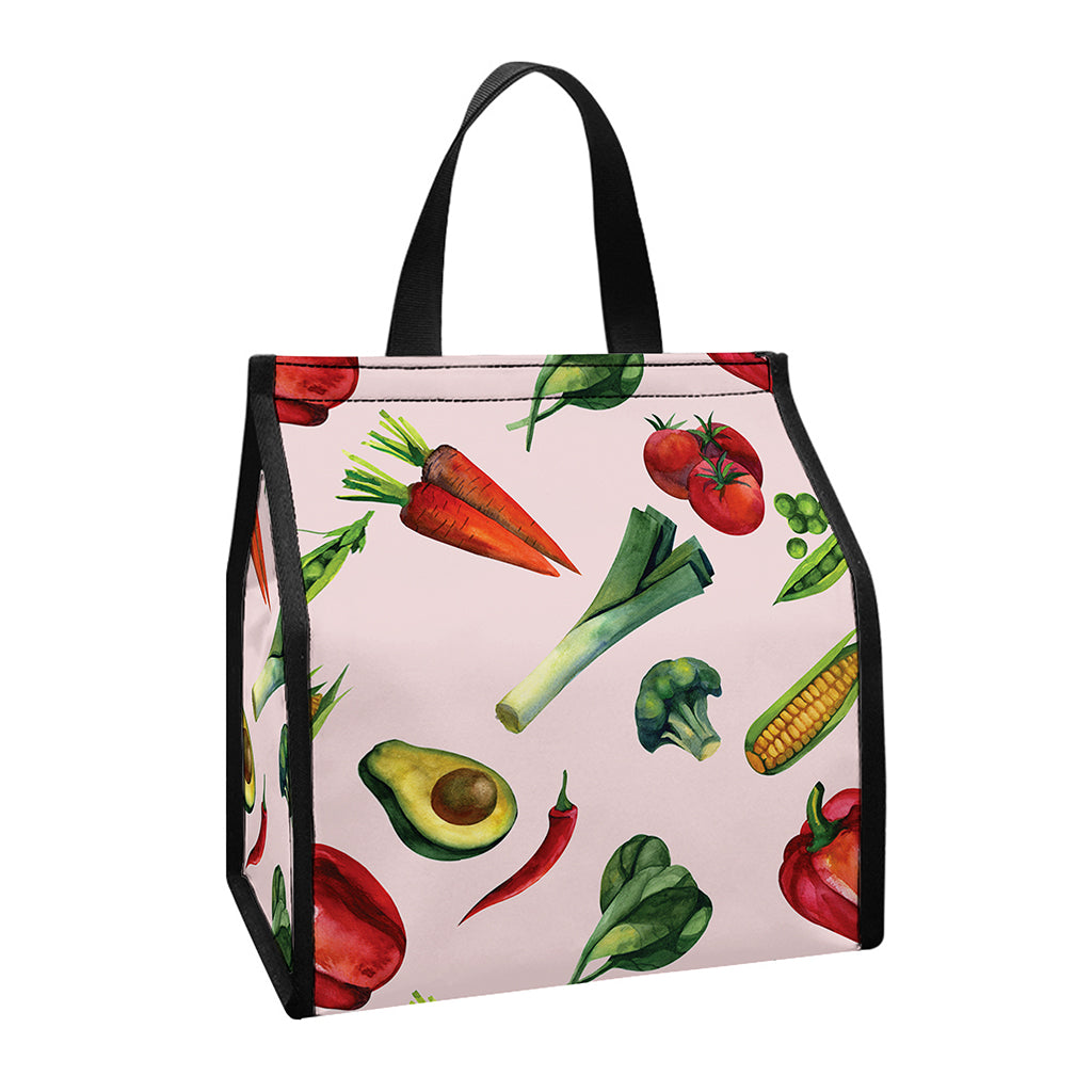 Watercolor Vegan Pattern Print Insulated Lunch Tote
