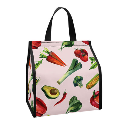 Watercolor Vegan Pattern Print Insulated Lunch Tote
