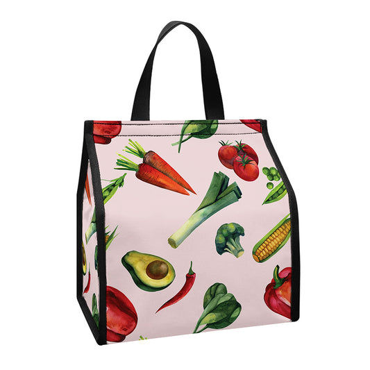 Watercolor Vegan Pattern Print Insulated Lunch Tote