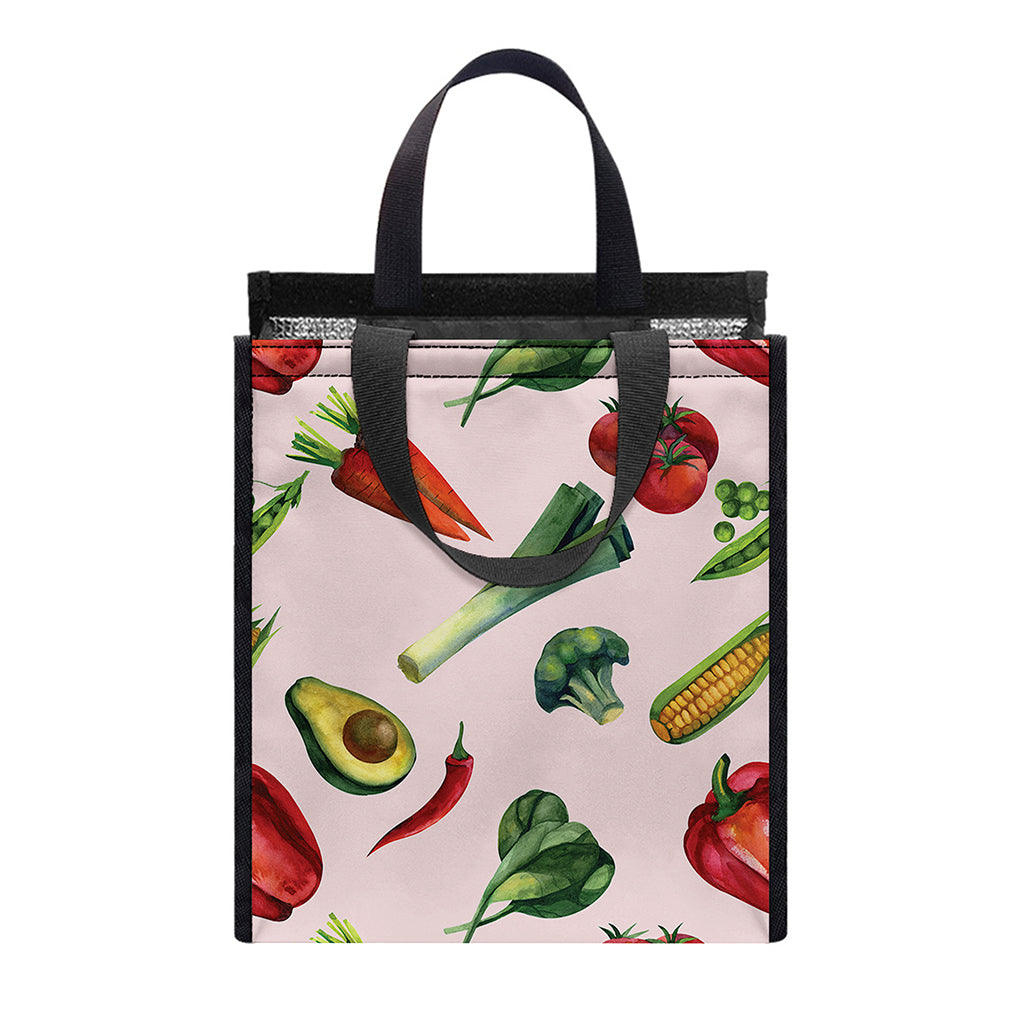 Watercolor Vegan Pattern Print Insulated Lunch Tote