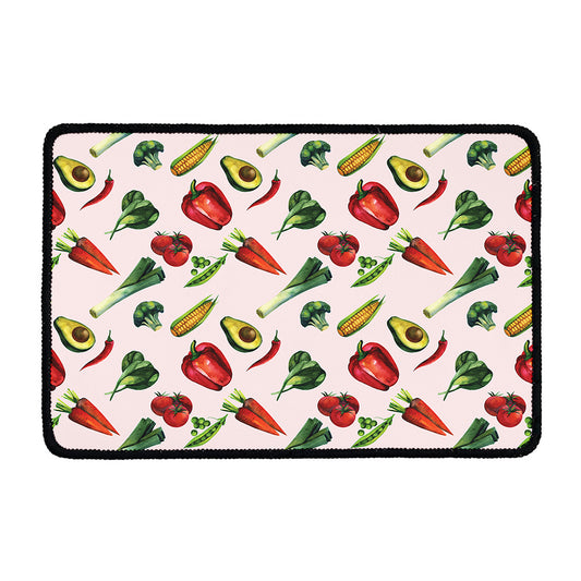 Watercolor Vegan Pattern Print Kitchen Mat