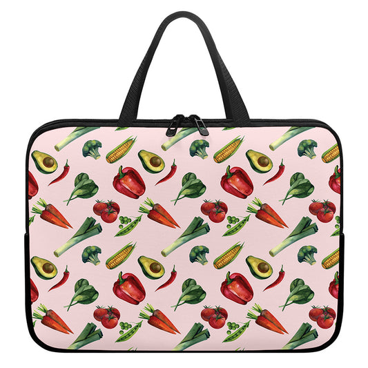 Watercolor Vegan Pattern Print Laptop Sleeve With Handle