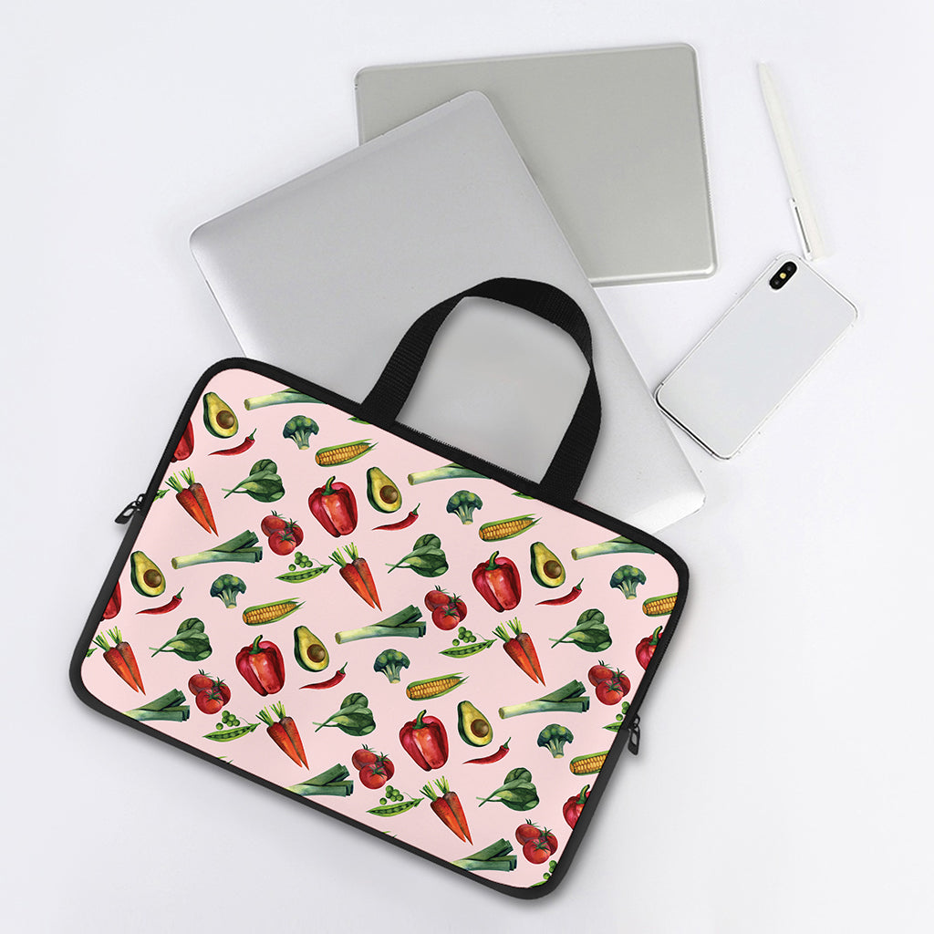 Watercolor Vegan Pattern Print Laptop Sleeve With Handle