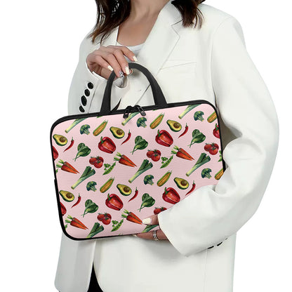 Watercolor Vegan Pattern Print Laptop Sleeve With Handle