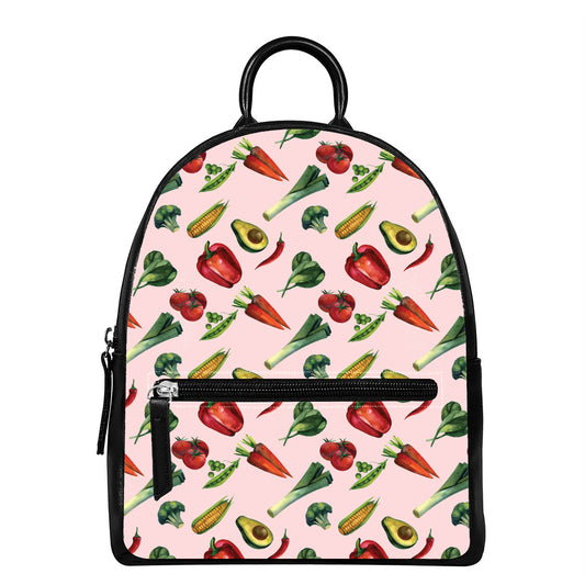 Watercolor Vegan Pattern Print Leather Backpack