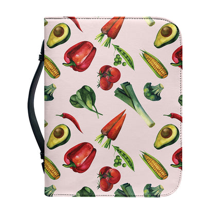 Watercolor Vegan Pattern Print Leather Bible Cover