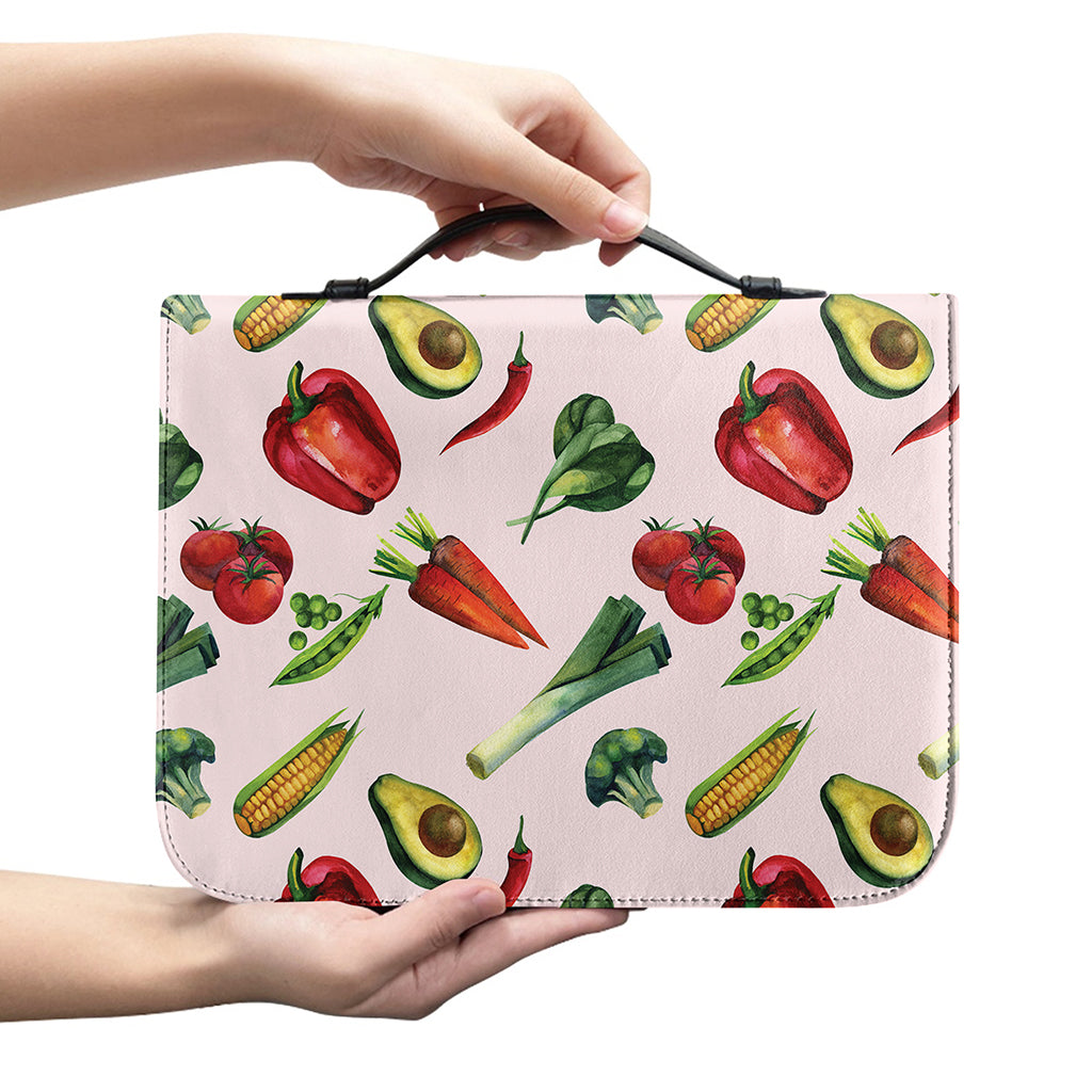 Watercolor Vegan Pattern Print Leather Bible Cover