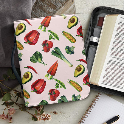 Watercolor Vegan Pattern Print Leather Bible Cover