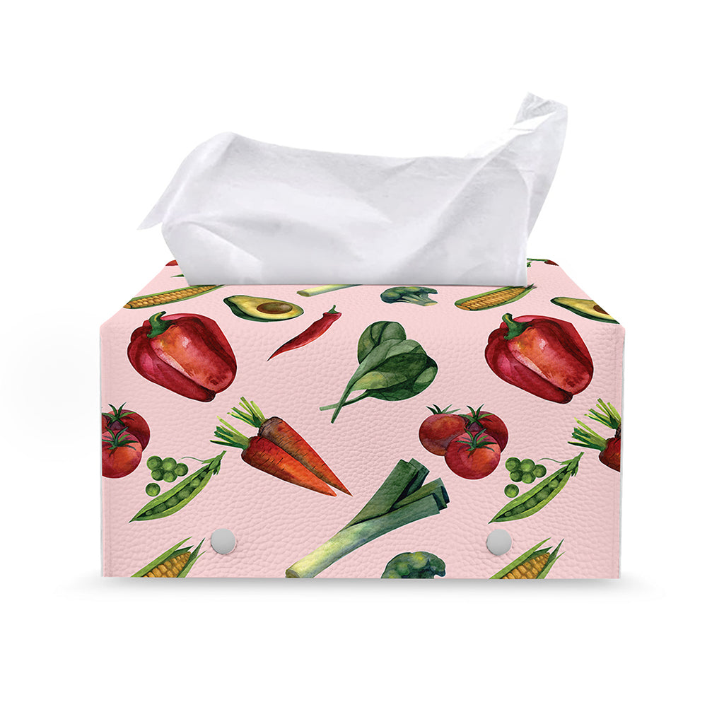 Watercolor Vegan Pattern Print Leather Tissue Box Cover