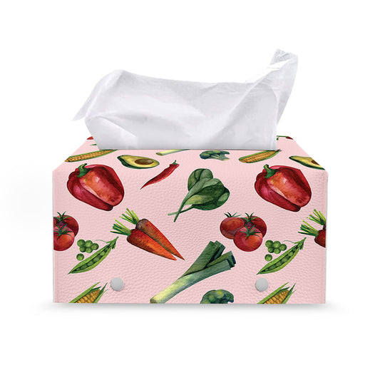 Watercolor Vegan Pattern Print Leather Tissue Box Cover
