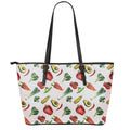 Watercolor Vegan Pattern Print Leather Tote Bag With Zipper