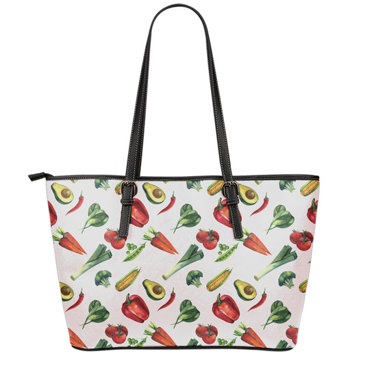 Watercolor Vegan Pattern Print Leather Tote Bag