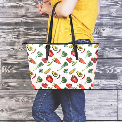 Watercolor Vegan Pattern Print Leather Tote Bag