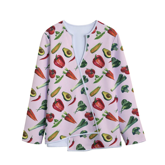 Watercolor Vegan Pattern Print Long Sleeve Short Coat