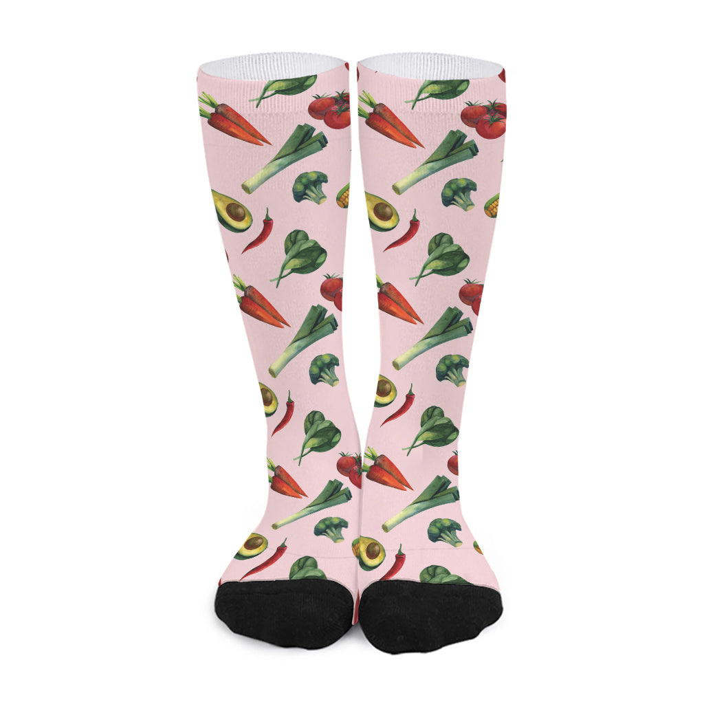Watercolor Vegan Pattern Print Long Socks