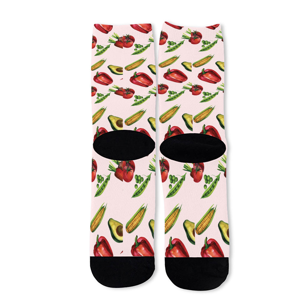 Watercolor Vegan Pattern Print Long Socks