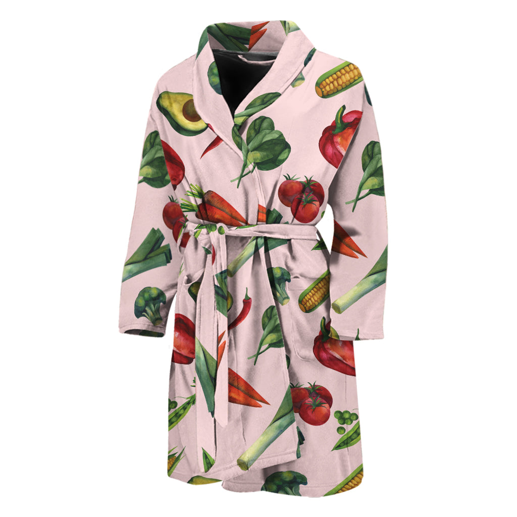 Watercolor Vegan Pattern Print Men's Bathrobe