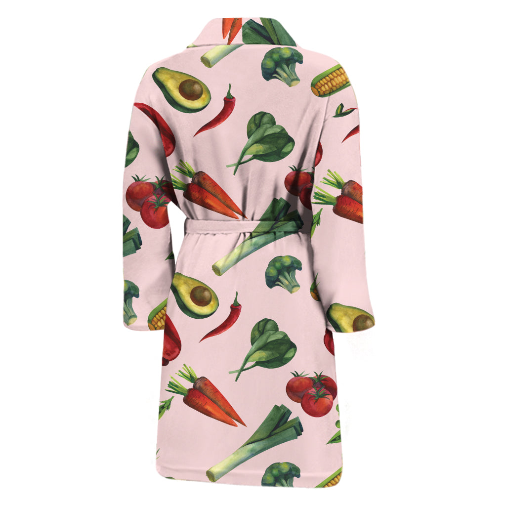 Watercolor Vegan Pattern Print Men's Bathrobe