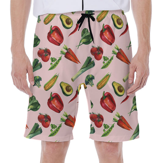 Watercolor Vegan Pattern Print Men's Beach Shorts