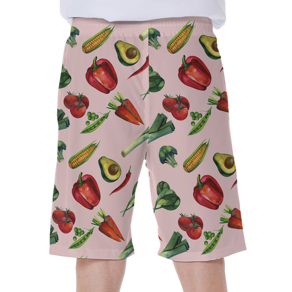 Watercolor Vegan Pattern Print Men's Beach Shorts