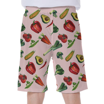 Watercolor Vegan Pattern Print Men's Beach Shorts