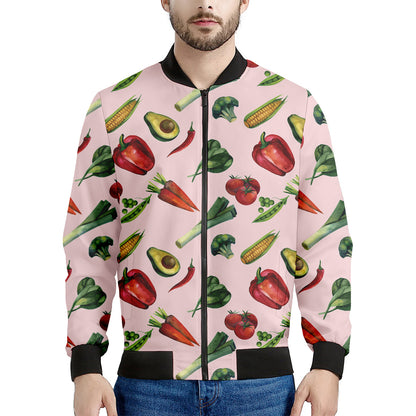 Watercolor Vegan Pattern Print Men's Bomber Jacket