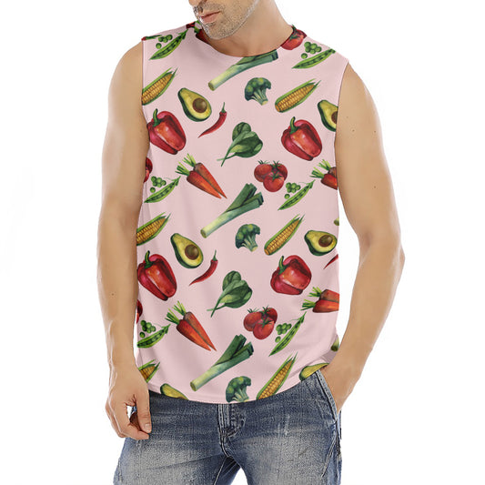 Watercolor Vegan Pattern Print Men's Fitness Tank Top