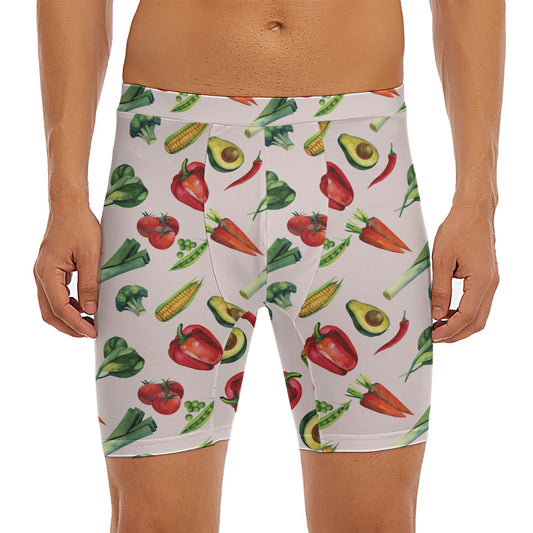 Watercolor Vegan Pattern Print Men's Long Boxer Briefs