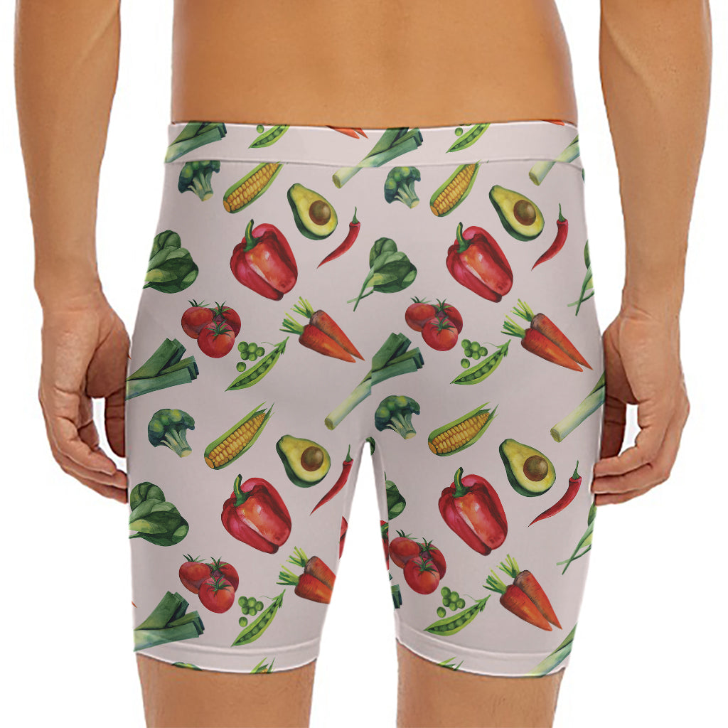 Watercolor Vegan Pattern Print Men's Long Boxer Briefs