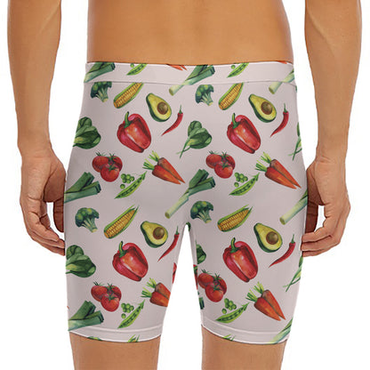 Watercolor Vegan Pattern Print Men's Long Boxer Briefs