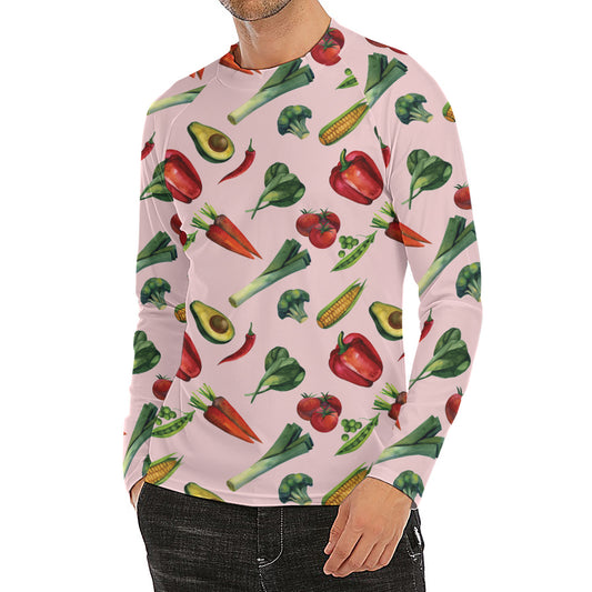 Watercolor Vegan Pattern Print Men's Long Sleeve Rash Guard