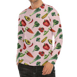 Watercolor Vegan Pattern Print Men's Long Sleeve Rash Guard