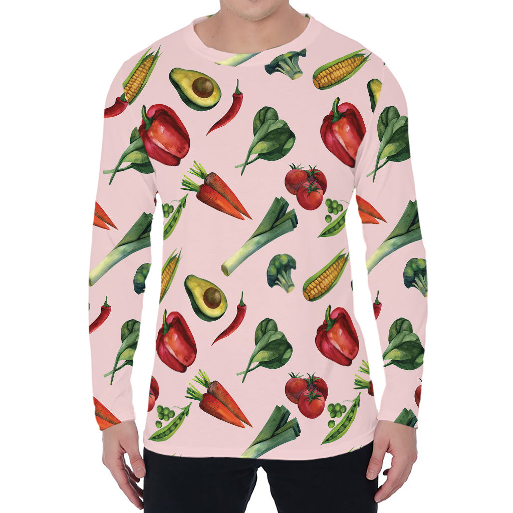 Watercolor Vegan Pattern Print Men's Long Sleeve T-Shirt
