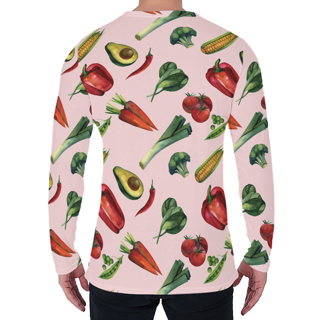 Watercolor Vegan Pattern Print Men's Long Sleeve T-Shirt