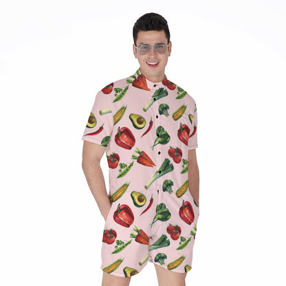 Watercolor Vegan Pattern Print Men's Rompers