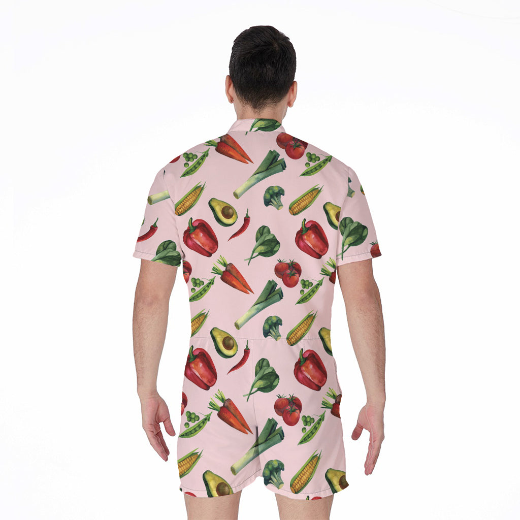 Watercolor Vegan Pattern Print Men's Rompers