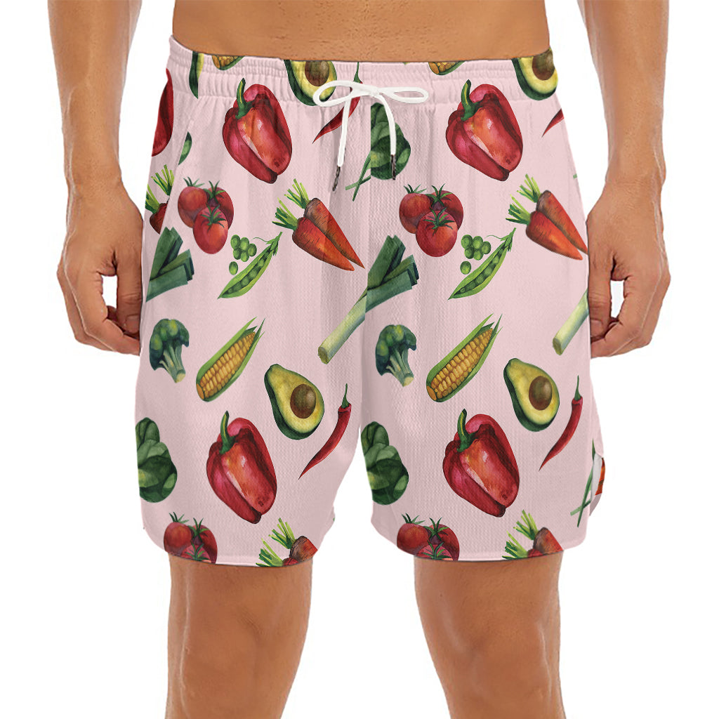Watercolor Vegan Pattern Print Men's Split Running Shorts