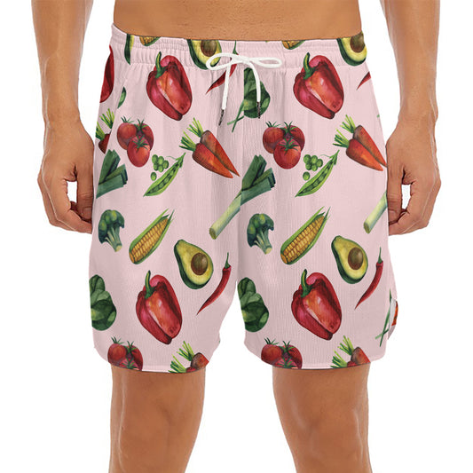 Watercolor Vegan Pattern Print Men's Split Running Shorts