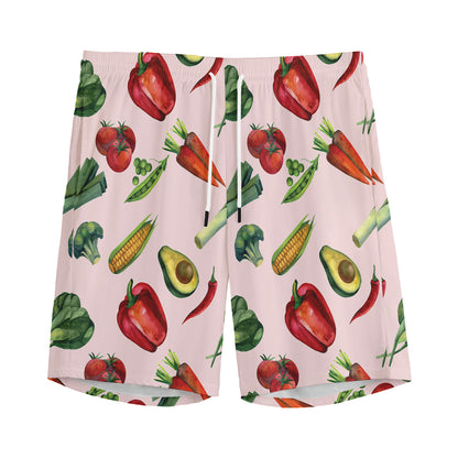 Watercolor Vegan Pattern Print Men's Sports Shorts