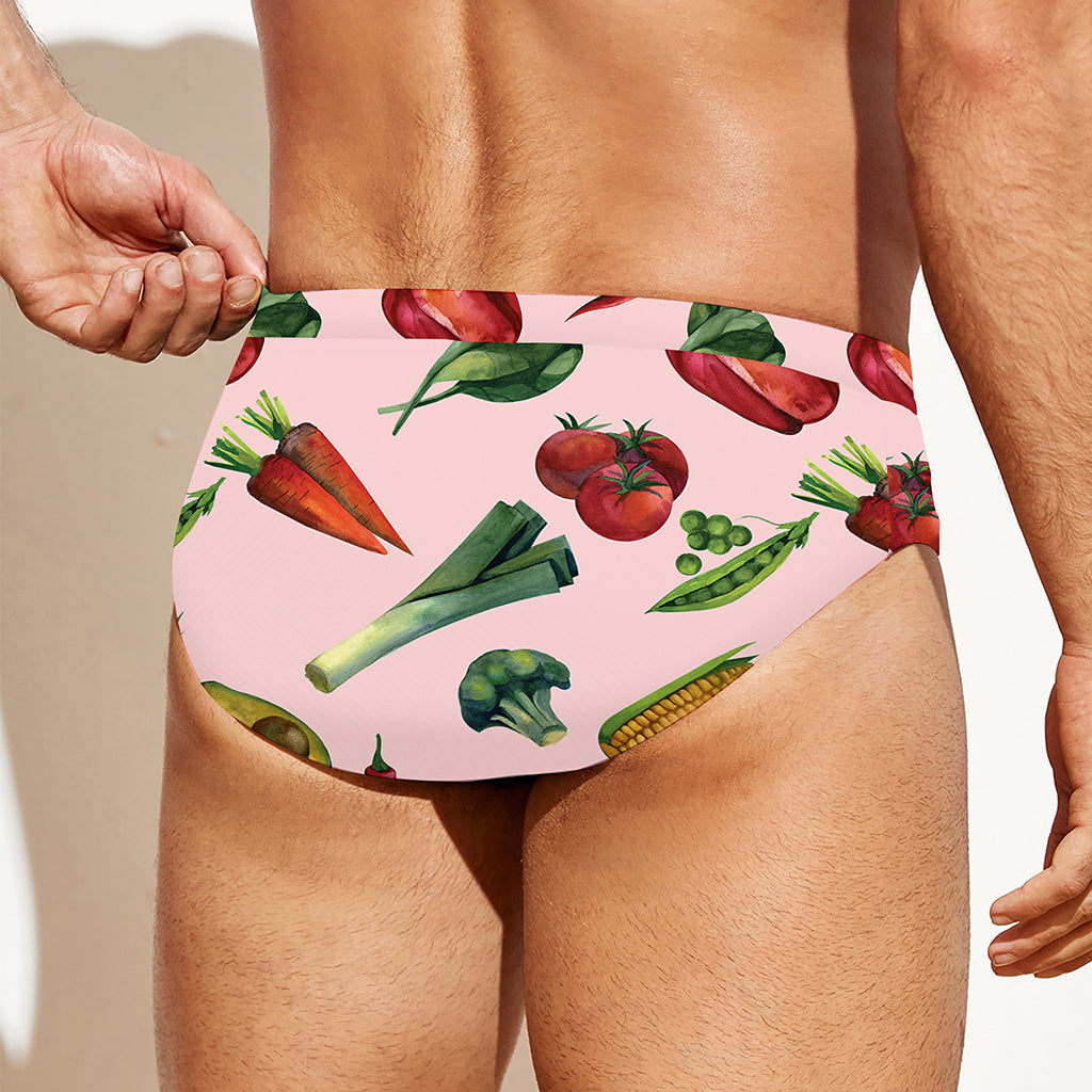 Watercolor Vegan Pattern Print Men's Swim Briefs