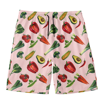 Watercolor Vegan Pattern Print Men's Swim Trunks