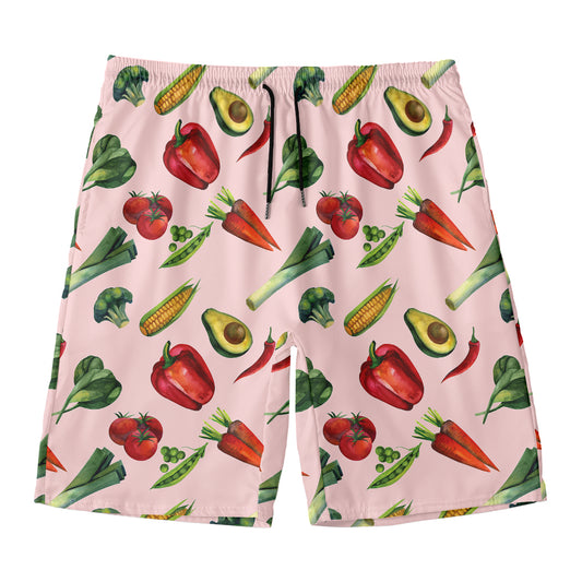 Watercolor Vegan Pattern Print Men's Swim Trunks