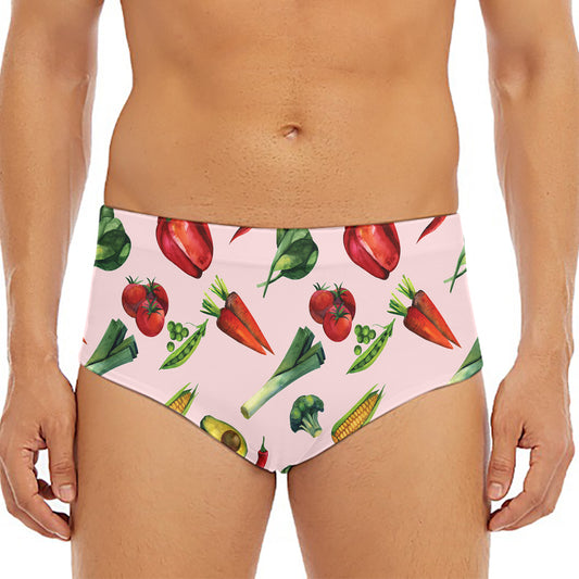 Watercolor Vegan Pattern Print Men's Triangle Swim Briefs