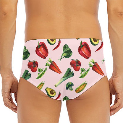 Watercolor Vegan Pattern Print Men's Triangle Swim Briefs