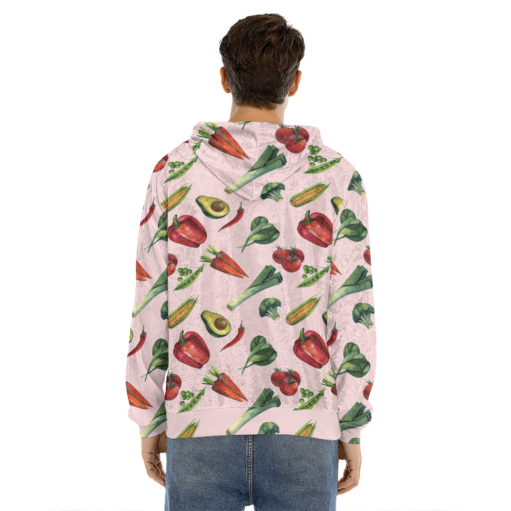 Watercolor Vegan Pattern Print Men's Velvet Pullover Hoodie