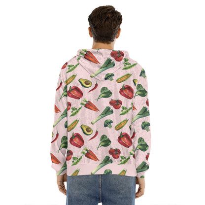 Watercolor Vegan Pattern Print Men's Velvet Pullover Hoodie