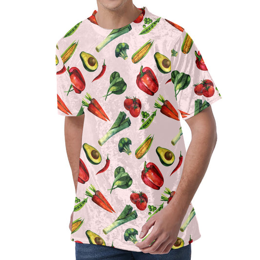 Watercolor Vegan Pattern Print Men's Velvet T-Shirt