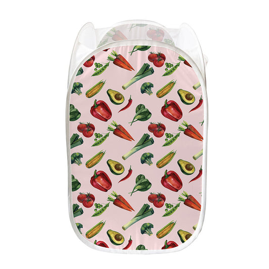 Watercolor Vegan Pattern Print Mesh Laundry Hamper